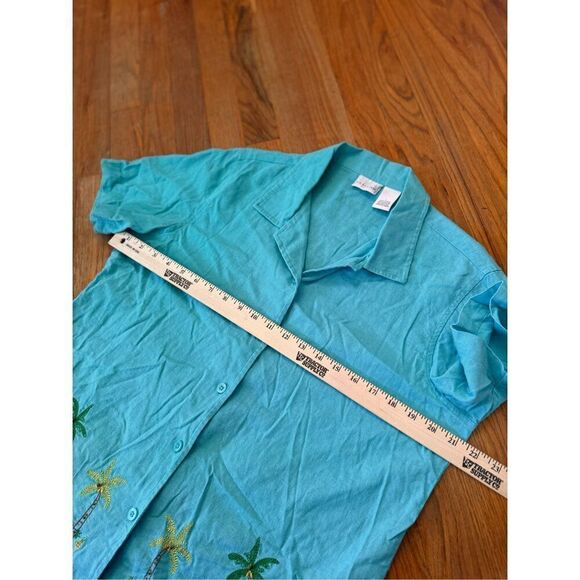 Vintage Kim Rogers Linen Blend Embroidered Palm Tree Beach Shirt Size L - Picture 7 of 8